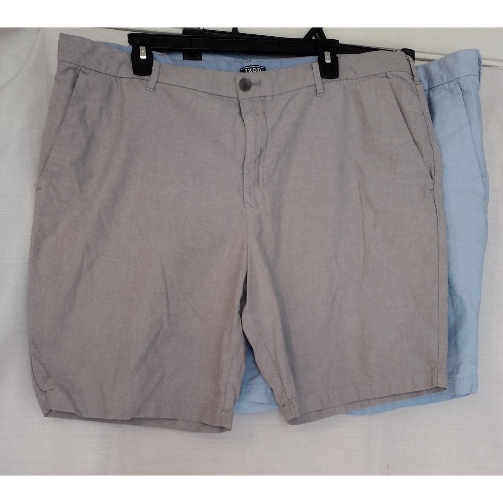Lot of 2 IZOD Men Chino Shorts Size 40 Blue & Gray Cotton Flat Front 10" Inseam